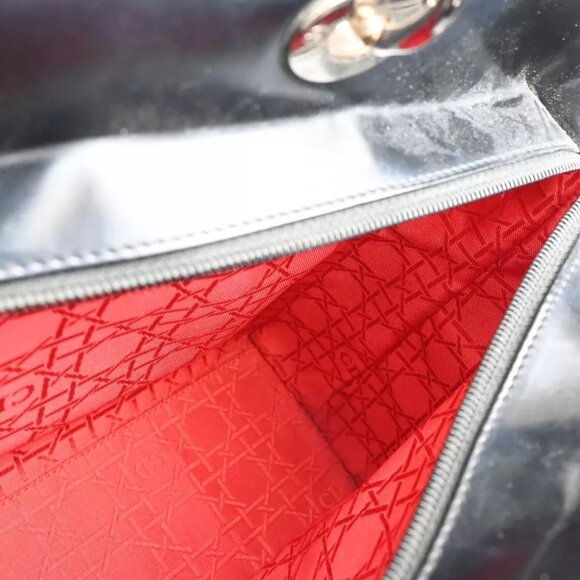 CHRISTIAN DIOR Lady Tote Hand Bag Patent Leather Black Silver Italy 12SH744 - Picture 13 of 16